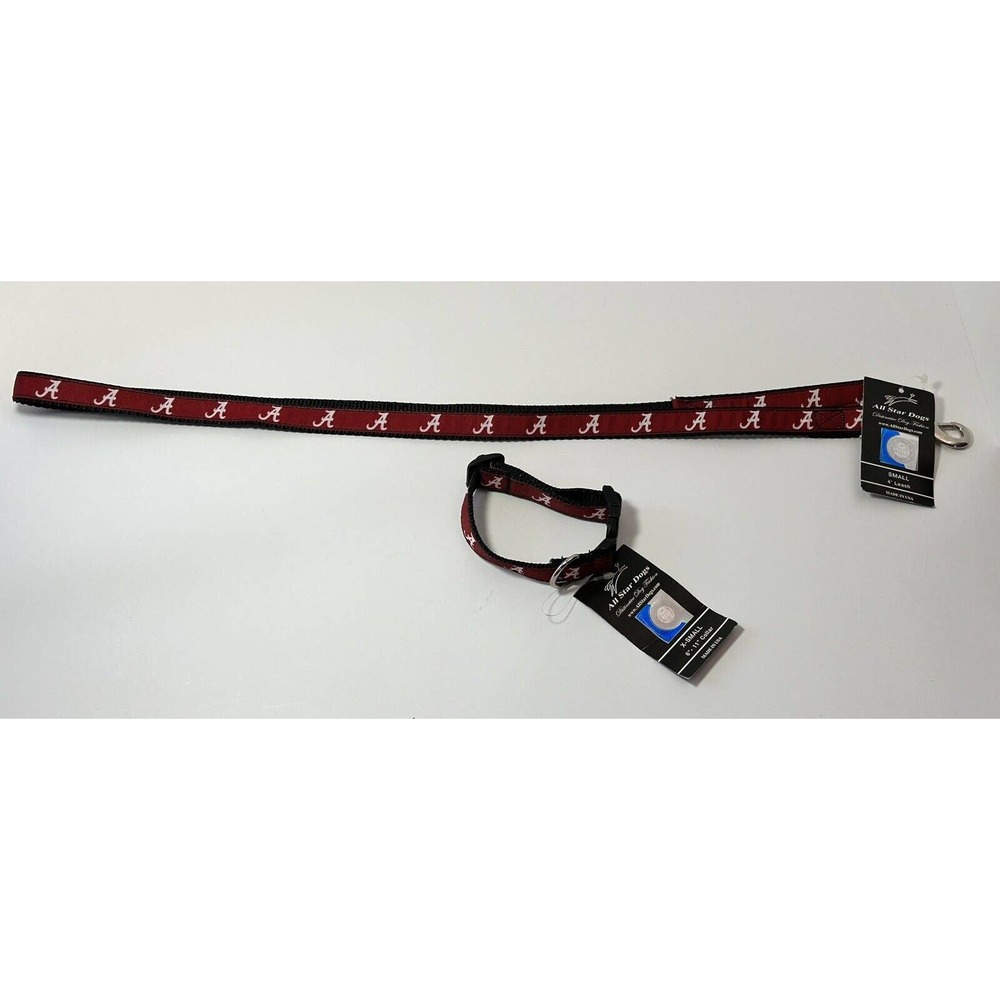 Alabama Crimson Tide All Star Dogs Set~Small 4”‎ Leash & X-Small 6”-11” Collar
